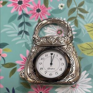 Silver Purse-Shaped Clock with Crystal Accents-one available